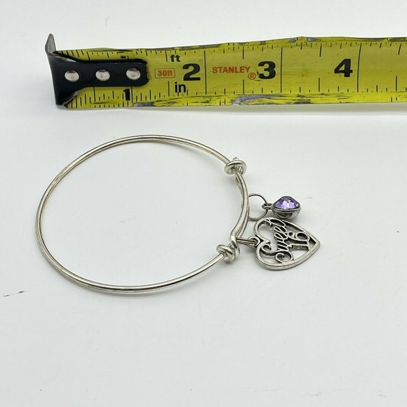 Expandable Charm Bracelet Silver Tone Sweet 16 Lavender Color Gem March Gift - Picture 3 of 3